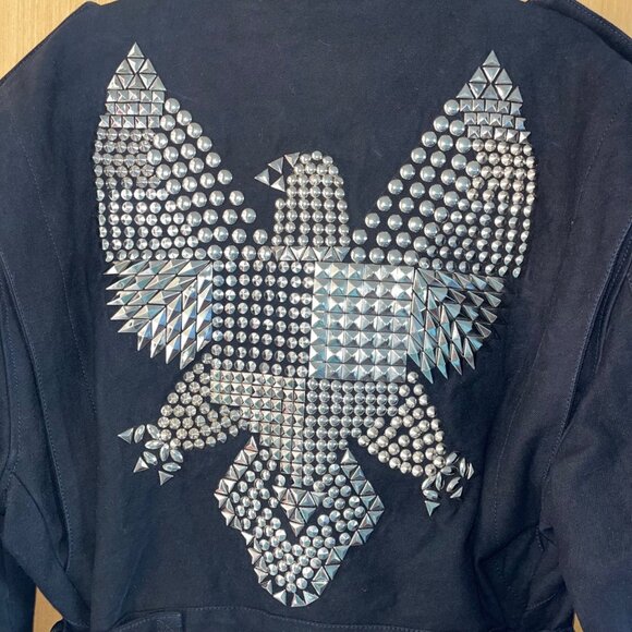 Jeff Hamilton Vintage Mens Size M Black Studded Eagle Biker Denim Jacket Rare - Picture 3 of 13